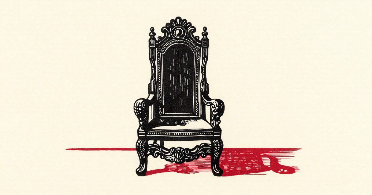 A large, ornate patriarchal throne standing in the center of a quiet hall in Alexandria.