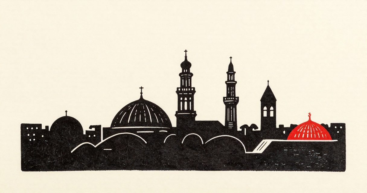 A skyline of church domes and bell towers rising above the buildings of Shubra.
