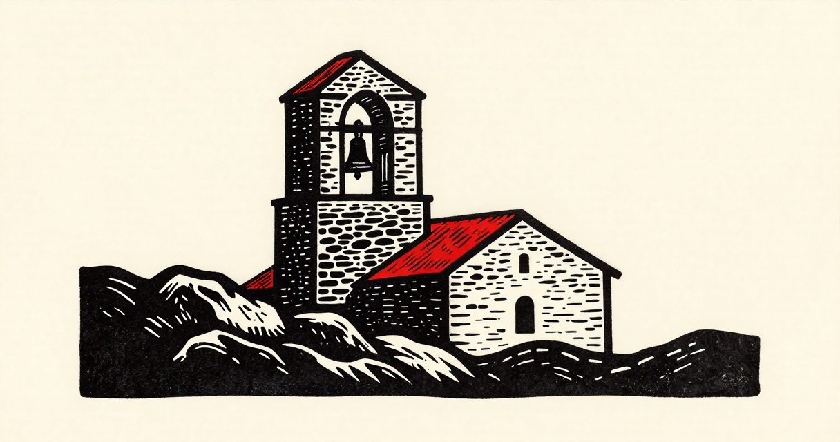 A stone church bell hanging from a tower above the rocky hills of Karak.